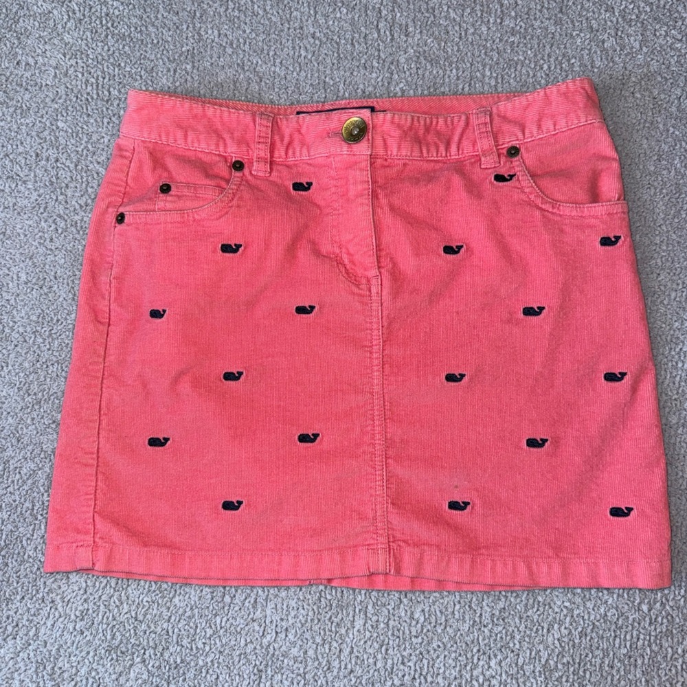 Vineyard Vines Coral Corduroy Whale Embroidered Mini Skirt Size 0